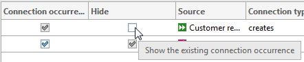 Tooltip: Show the existing connection occurrence